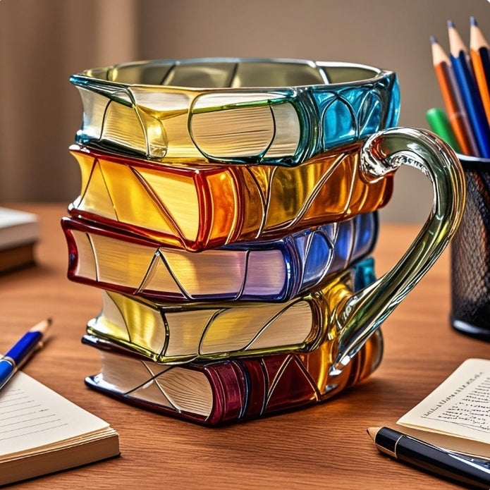 Tasse artisanale avec motif de livre