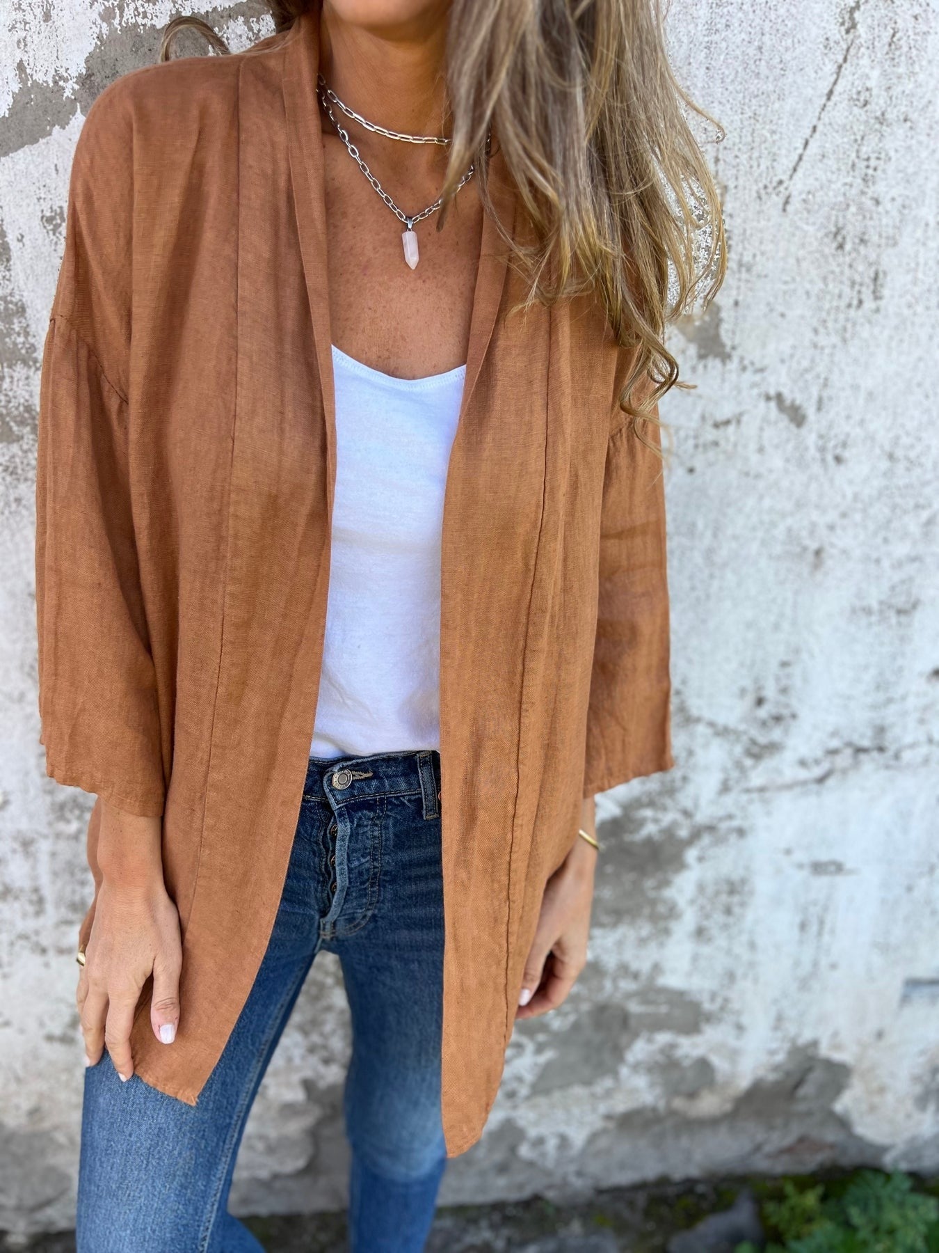 Kardigan lniany z falbanami