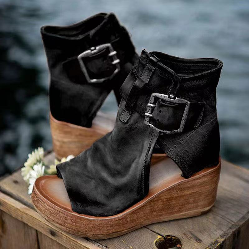 Wójcik™ | Sandały Na Koturnie Z Klamrą W Stylu Boho