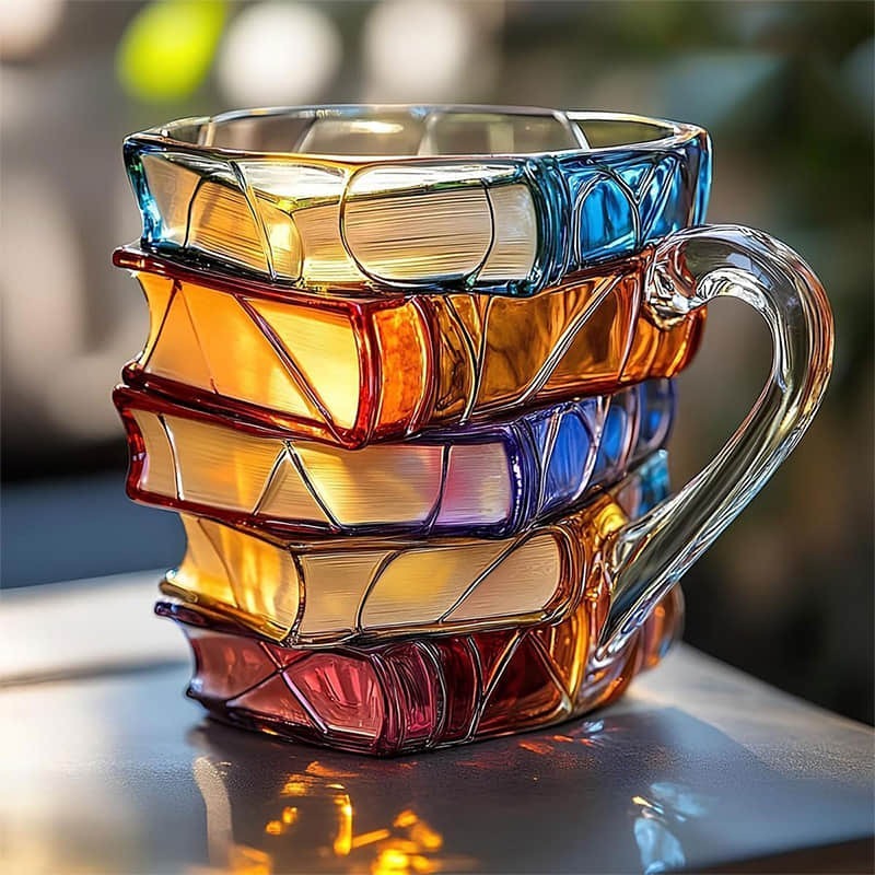 Tasse artisanale avec motif de livre