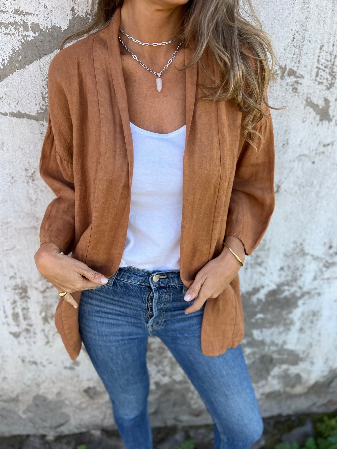 Kardigan lniany z falbanami