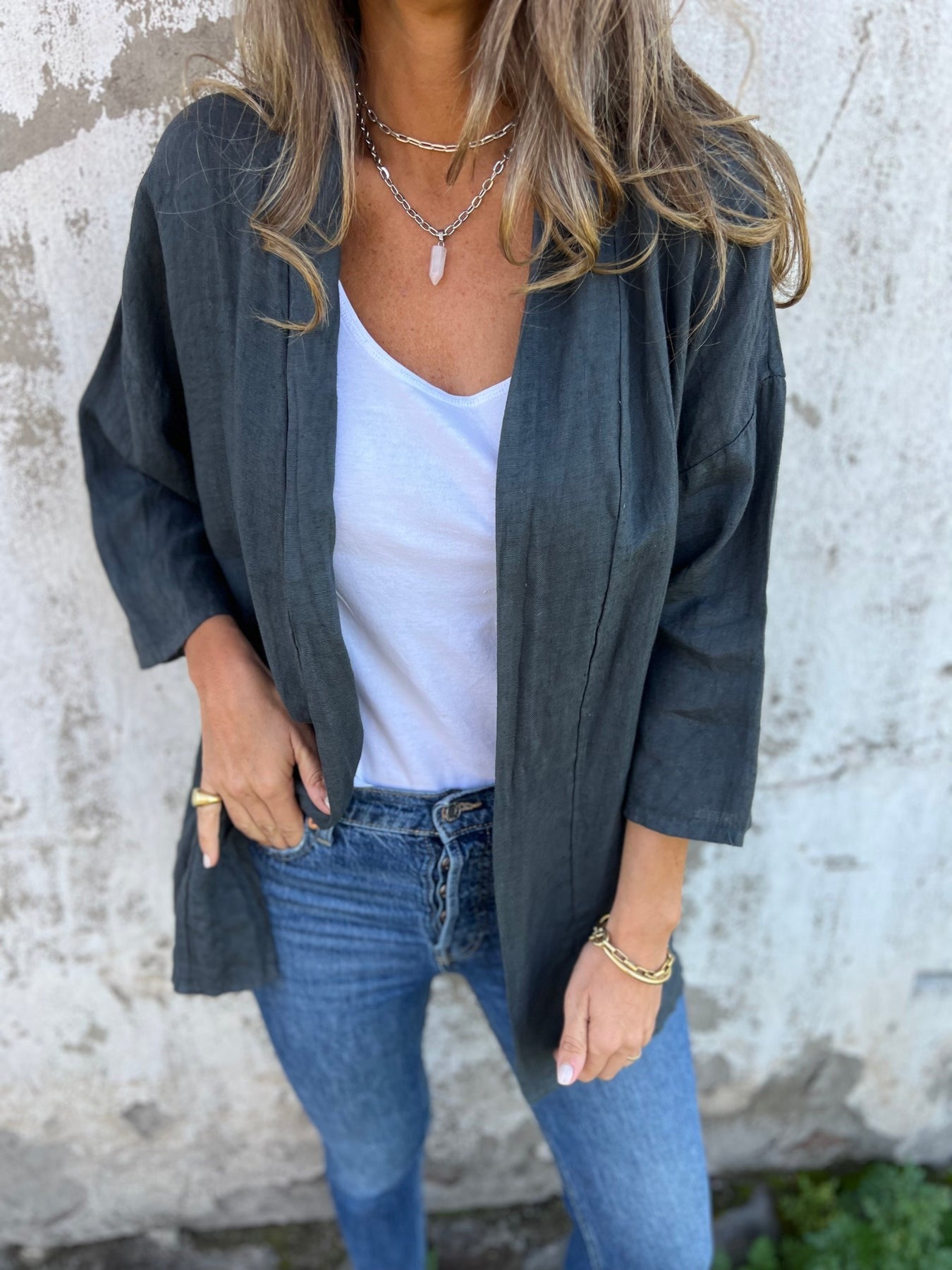 Kardigan lniany z falbanami